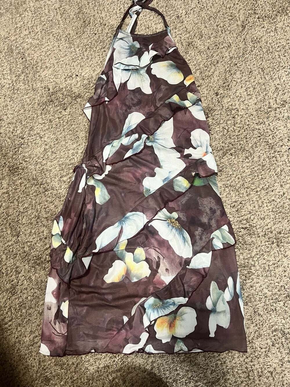 COSMINA Floral Print Ruffled Halter Mini Dress